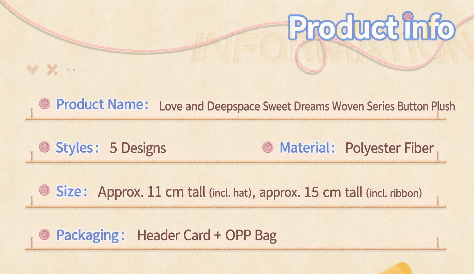Love and Deepspace Sweet Dreams Woven Series Button Plush