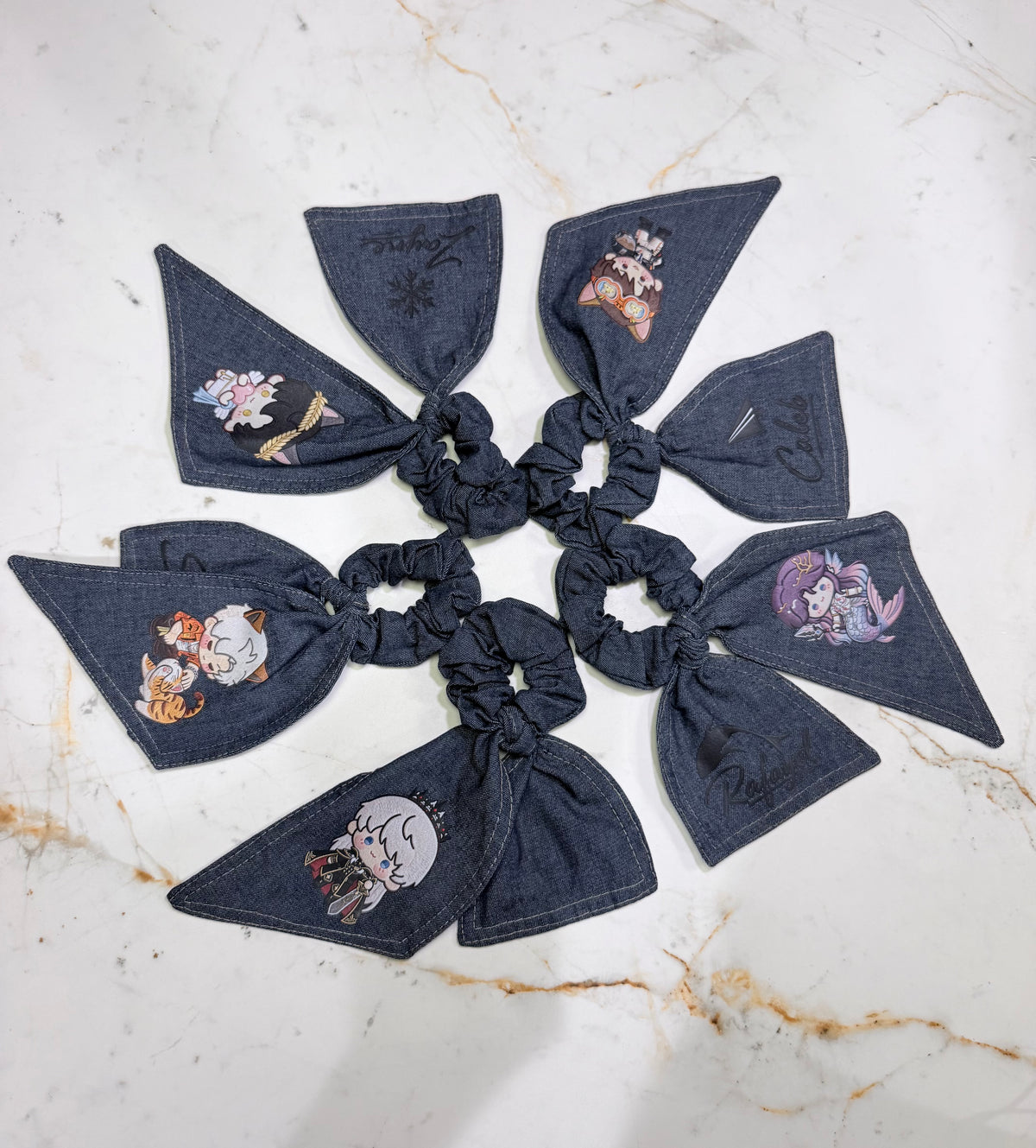 Love and Deepspace Character Chibi Denim Bunny Ear Scrunchie – Choose Your Choose Your Love Interest