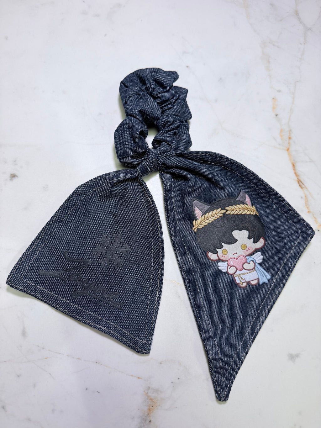 Love and Deepspace Character Chibi Denim Bunny Ear Scrunchie – Choose Your Choose Your Love Interest
