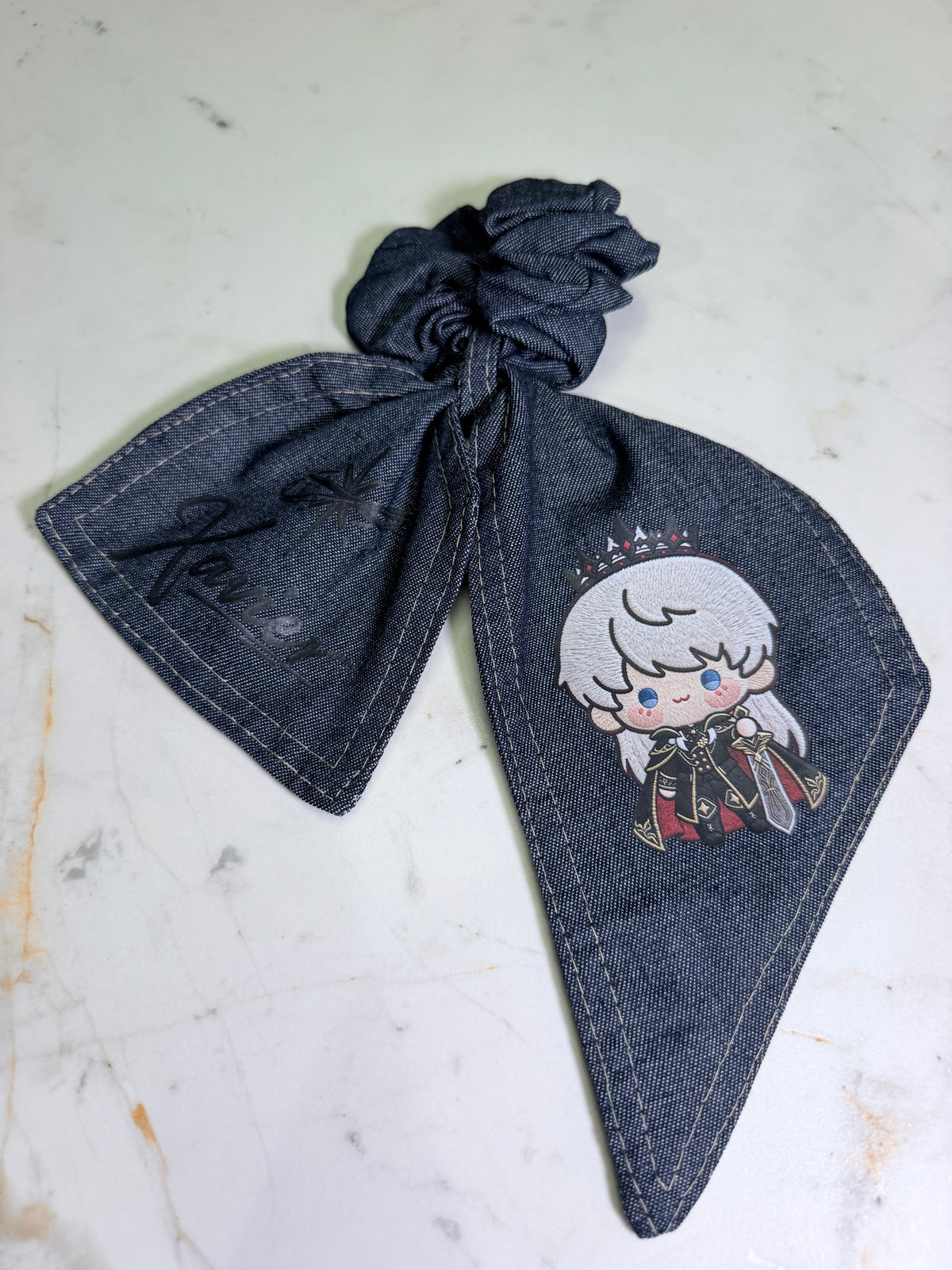 Love and Deepspace Character Chibi Denim Bunny Ear Scrunchie – Choose Your Choose Your Love Interest