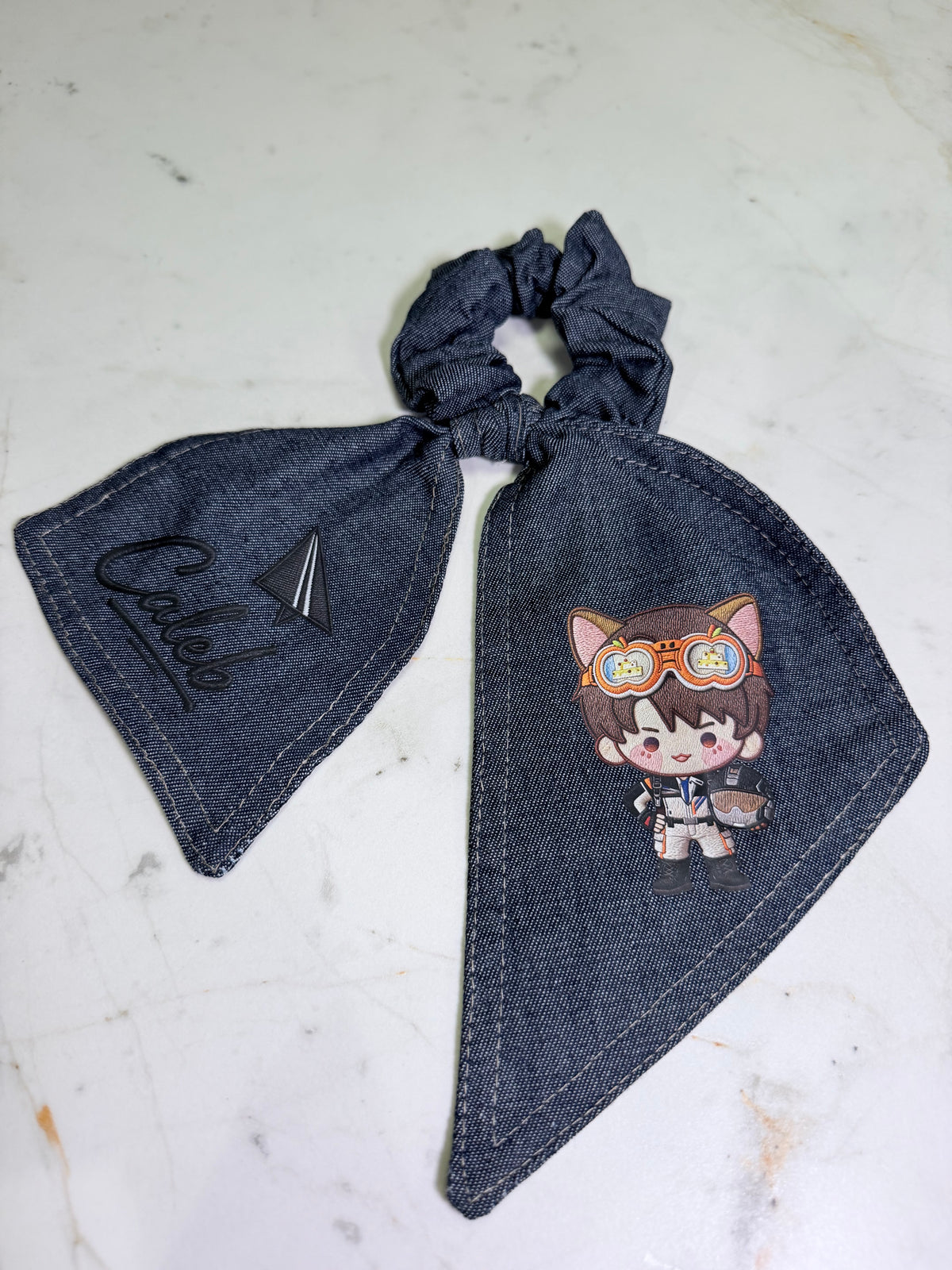 Love and Deepspace Character Chibi Denim Bunny Ear Scrunchie – Choose Your Choose Your Love Interest