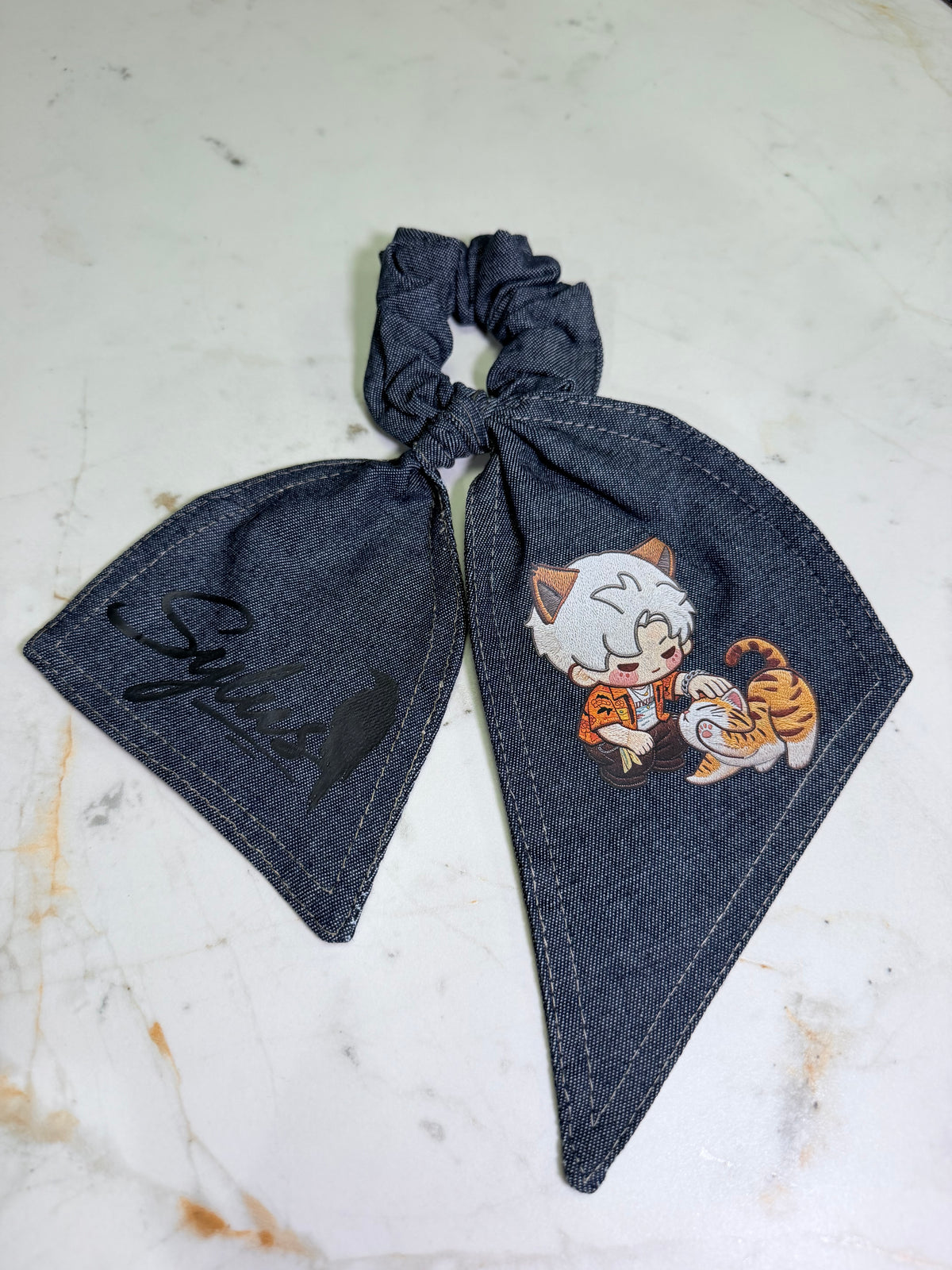 Love and Deepspace Character Chibi Denim Bunny Ear Scrunchie – Choose Your Choose Your Love Interest