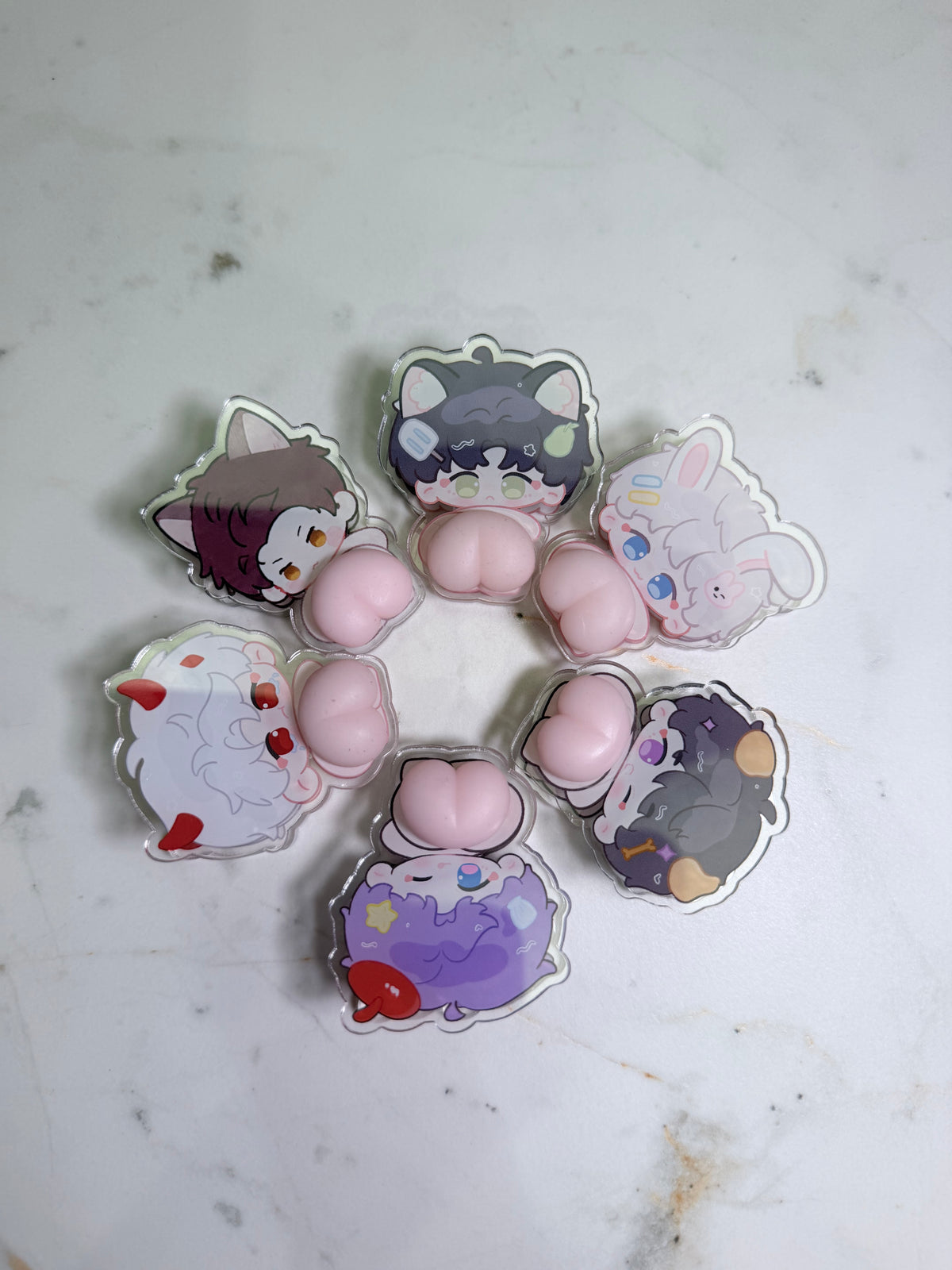 Love and Deepspace CharacterChibi Squishy Butt Acrylic Clip – Choose Your Love Interests